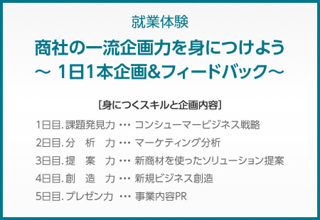 就業体験　商社の一流企画力を身につけよう　～1日1本企画＆フィードバック～